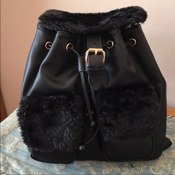 COLAB BLACK VEGAN LEATHER FAUX BACKPACK NWT - Picture 3 of 7
